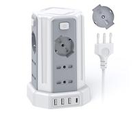 Ciabatta Elettrica Multipresa 2 metro con 12 Prese Universali 10/16A ITA e Schuko e 3 USB 1 USB C protezione Sovratensione con 4 interruttori indipendenti, Bianco