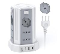 Ciabatta Elettrica Multipresa 3 metro con 12 Prese Universali 10/16A ITA e Schuko e 3 USB 1 USB C protezione Sovratensione con 4 interruttori indipendenti, Bianco