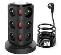 Acodot - Multipresa elettrica 16 in 1, multipresa con dispositivo di protezione contro i fulmini integrato e interfaccia di ricarica rapida USB T-C intelligente, luce notturna, cavo nero 5 m