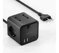 Ciabatta Elettrica Multipresa con 4 Prese Universali 10/16A ITA e Schuko, 2 M Prolunga Elettrica con 2 USB 2 USB C,Presa Multipla Spina Piatta Salvaspazio con Interruttori per Casa, Ufficio Nero
