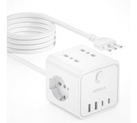 Ciabatta Elettrica Multipresa con 4 Prese Universali 10/16A ITA e Schuko, 3 M Prolunga Elettrica con 2 USB 2 USB C,Presa Multipla Spina Piatta Salvaspazio con Interruttori per Casa, Ufficio Nero