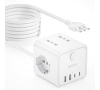 Ciabatta Elettrica Multipresa con 4 Prese Universali 10/16A ITA e Schuko, 5 M Prolunga Elettrica con 2 USB A+2 USB C,Presa Multipla Spina Piatta Salvaspazio con Interruttori per Casa, Ufficio Nero