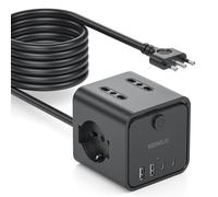 Ciabatta Elettrica Multipresa con 4 Prese Universali 10/16A ITA e Schuko, 5 M Prolunga Elettrica con 2 USB A+2 USB C,Presa Multipla Spina Piatta Salvaspazio con Interruttori per Casa, Ufficio Nero