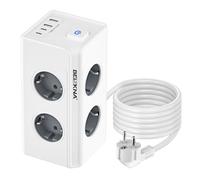 Ciabatta Elettrica Multipresa con 4 USB 8 Scomparti Cubo Multi-spina con Interruttore Protezione dalle Sovratensioni Cavo di estensione 1,5mm² Torre di Alimentazione Presa di Dstribuzione Cavo 2M