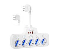 Ciabatta Elettrica Multipresa USB C Ricarica Rapida PD20W, Cavo Corto 10 CM | Presa Multipla Salvaspazio con Interruttori Indipendenti,5 Posti Polivalenti Schuko P40 10A/16A,Spina Italian 16A 2P+T,Bianco