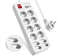 Ciabatta Elettrica Multipresa USB,Multipresa 12 Presa Protezione Sovratensione con Interruttori,12 Posti Presa Multipla Schuko da Scrivania,Universali Tedesca Spina,Prolunga Elettrica 1,5M Cavo,Bianco