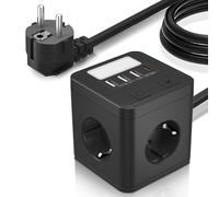 Ciabatta Elettrica USB C, Multipresa Cubo con 4 Prese AC e 1 USB C + 3 USB A, Multipresa Elettrica con Luce Notturna e Interruttore, Cube Ciabatta Multipresa 1.5M per ufficio casa viaggio, Nero