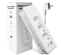 Ciabatta elettrica USB C (PD 20 W) con interruttore, 3 prese, presa USB, protezione da sovratensione, 3680 W, 16 A, presa multipla per casa, ufficio, viaggio