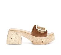 CIABATTA IN PELLE SCAMOSCIATA E RAFFIA CON FIBBIA