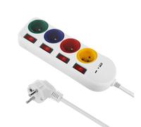 Ciabatta Maclean a 4 vie Type-E con 2 porte USB (A e C) 5 V/3,1 A QC 2.0, USB-C 18 W PD | Presa multipla, max. Cavo da 2500 W 10 A, 1,5 m (Bianco, Presa multipla a 4 vie)