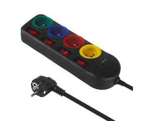 Ciabatta Maclean a 4 vie Type-E con 2 porte USB (A e C) 5 V/3,1 A QC 2.0, USB-C 18 W PD | Presa multipla, max. Cavo da 2500 W 10 A, 1,5 m (Nero, Presa multipla a 4 vie)