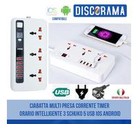 CIABATTA MULTI PRESA CORRENTE TIMER ORARIO INTELLIGENTE 3 SCHUKO 5 USB IOS ANDRO