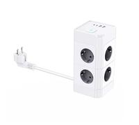 Ciabatta multipla a 8 prese con USB C, presa a cubo da 2 m con 4 USB e ciabatta con protezione da sovratensione, 3680 W, con interruttore, presa di distribuzione per ufficio, grigio