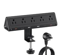 Ciabatta multipla con morsetto per computer da 3 m con 5 prese CA e 6 porte USB PD 40 W USB-C, protezione da sovratensioni per ricarica rapida, 1250J, adatta per bordo superiore 2.6