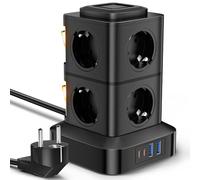 Ciabatta Multipresa 12 in 1 2500W con 8 Prese 2 USB-A 2 USB-C | Cavo da 3 Metri, 2 Interruttori Indipendenti, Protezione da Sovratensione e Sovraccarico, Design Salvaspazio Verticale