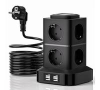 Ciabatta Multipresa 12 in 1 2500W con 8 Prese e 4 USB-A 5V/3,4A | Protezione Multipla Contro Sovraccarico, Cortocircuito E Surriscaldamento, Cavo 3 Metri, Design Verticale e 2 Interruttori