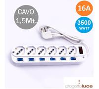 MULTIPRESA BIPASSO SCHUKO 6 POSTI CON INTERRUTTORI SINGOLI MULTII-LED8739 V-TAC