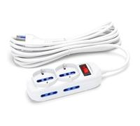 Ciabatta multipresa con 6 posti, 250V/3680W, cavo da 5m, colore bianco Energia a tutte le distanze: le prese multiple hanno 6 prese di corrente CA con messa a terra in modo che l'elettricità raggiunga