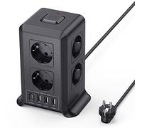 Ciabatta Multipresa con interruttore,Sameriver 8 scomparti multipla presa di corrente con 4 USB,protezione contro le sovratensioni a più spine,cavo di prolunga da 2 M, distribuzione torre F(Schuko)