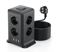 Ciabatta Multipresa con interruttore,Sameriver 8 scomparti multipla presa di corrente con 4 USB,protezione contro le sovratensioni a più spine,cavo di prolunga da 3 M, distribuzione torre F(Schuko)