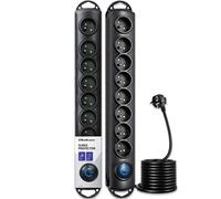Qoltec 50113 - Ciabatta elettrica con protezione da sovratensione, 8 prese, colore: Nero