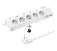 Ciabatta Multipresa con USB 30W, Scrivania Elettrica con 5 Prese, Multipresa Protezione Sovratensione con Interruttori Indipendenti e Prolunga Elettrica 2 Metri, 4000W Presa, Bianco