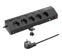 Ciabatta Multipresa con USB 30W, Scrivania Elettrica con 5 Prese, Multipresa Protezione Sovratensione con Interruttori Indipendenti e Prolunga Elettrica 2 Metri, 4000W Presa, Nero