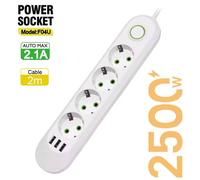 Ciabatta Multipresa Con USB da 2500 W Spina Universale 5 posti 3 USB
