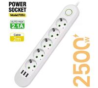 Ciabatta Multipresa Con USB da 2500 W Spina Universale 5 posti 3 USB