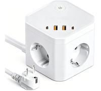 Ciabatta Multipresa Cubo 8-in-1 con USB, Multipresa 4 Prese con Interruttore, Protezione da Sovratensione, Cubo Presa 3680W con Cavo di Prolunga da 2 m - Ideale per Scrivania, Casa e Ufficio
