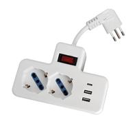 Ciabatta multipresa elettrica 2 posti + 2 porte USB 1 porta Type-C con cavo da 5cm - 2 Prese Schuko Novaline