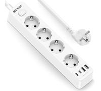 Ciabatta Multipresa Elettrica 4 AC Posti Prese Schuko, 2 USB C Presa Multipla da Muro, Multipresa Protezione Sovratensione, 4000W 16A Presa con Interruttore, Ciabatta Elettrica con Cavo 1.8m, Bianco