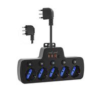 Ciabatta Multipresa Elettrica con Interruttore Indipendenti,Presa Multipla Elettriche Salvaspazio 5 Prese Universali Italiana 10/16A Schuko,USB C PD20W Cavo Corto Flessibile 0,1m Spina 16A 2P+T,Nero