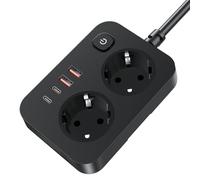 ciabatta multipresa EYMUOBC 6-in-1 ciabatta multipresa con usb Ricarica Rapida 20W e Protezione Sovratensioni, 2 Prese con Interruttore e 4 Porte USB, Cavo Prolunga 2m, Per Casa, Ufficio e Viaggi