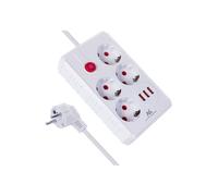 Ciabatta elettrica Maclean, cavo di prolunga a 4 prese + 3xUSB, 110-240V AC 50/60Hz, 2,1A max 2500W, 1,5m, bianco, MCE392 W