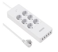Ciabatta Multipresa, NTONPOWER 6 Schuko con 1700 Joule Protezione da Sovratensioni e 5 Porte USB, 4000W/16A, 1,5 Metri Lunga Cavo - Bianco