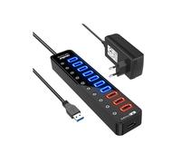 Ciabatta multipresa USB 3.0 Atolla a 11 porte, hub USB, trasferimento dati con LED, interruttore on/off separato