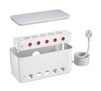 Ciabatta Multipresa USB con Scatola Porta Cavi, Presa Multipla Salvaspazio 5 Prese Schuko con Interruttori Indipendenti,Raccogli Cavi,Organizzatore Nascondi Copri Fili Grande,Cavo 1,5M,Bianco