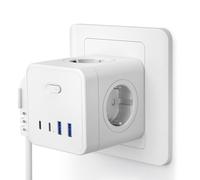 Ciabatta Multipresa USB, Multipresa Cubo 8 in 1 con 4 AC Prese, 2 USB A, 2 Tipo-C, Multipresa Elettrica con Interruttore, Presa Multipla senza Cavo per Casa, Ufficio, Viaggio