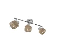 Ciabatta Nando 3xe14 in cromo bianco e legno chiaro. Perfetto per ambienti luminosi, con faretti orientabili che regolano la luce a tua preferenza. Dimensioni: 16 x 51 x 10 cm.
