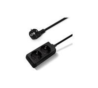 Ciabatta nera a 2 prese senza interruttore cavo da 1,5 m, compatta, sicura e resistente