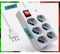 Ciabatta Prolunga Elettrica 6 Posti Spina 10/16A SCHUKO + BIPASSO Tasto On Off