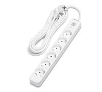 Ciabatta tedesca serie L a 6 vie con interruttore, 5 m, 3G, 1,5 mm², in elegante colore bianco e grigio. Ideale per collegare più dispositivi in modo sicuro ed efficiente.