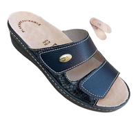ciabatte Comfort DONNA ecopelle regolabili a strappo PREST1GE Lucy plantare estraibile 2cm per plantari su misura (blu e trama, 39, Sistema Taglie Calzature EU, Adulto, Donna, Numero, Media, 39)