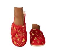 -Ciabatte con Pelo Donna-Pantofole di Peluche Natalizie da Uomo E da Donna, Avvolte in Cotone, Calde Pantofole da Casa E da Interno (Red, 41)