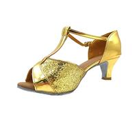 Ciabatte Con Tacco Donna Scarpe Eleganti Comode Scarpe da Valzer Sandali da Ballo Colore Latin Prom Donna Sandali Ballo Estive Tacco Spiaggia (Gold 39)