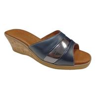 Ciabatte con zeppa di vero sughero Le Gatte in vera pelle artigianali art 518 Blu/piombo (blu, Sistema Taglie Calzature EU, Adulto, Donna, Numero, Media, 39)