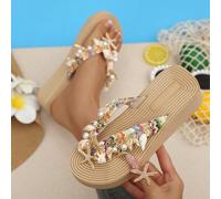 Ciabatte con zeppa in piattaforma in EVA da primavera/estate, stile bohémien da vacanza, sandali da donna con decorazione a catena di conchiglie per spiaggia e resort, infradito CN35,CN36,CN37,CN38,CN