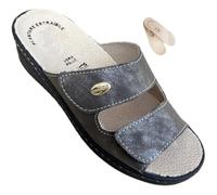 ciabatte Confort DONNA ecopelle regolabili a strappo PREST1GE plantare estraibile 2cm adatta per plantari su misura (piombo satinato, 39, Sistema Taglie Calzature EU, Adulto, Donna, Numero, Media, 39)