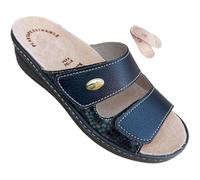 ciabatte Confort DONNA ecopelle regolabili a strappo PREST1GE plantare estraibile 2cm adatta per plantari su misura (blu con trama, 38, Sistema Taglie Calzature EU, Adulto, Donna, Numero, Media, 38)